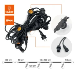 LED lyskæde med pærer | 10m | inkl. 10 stk. Filament Plast Pære | 2700K