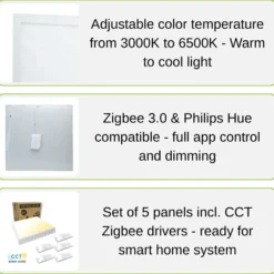 LED Panel 60x60 | 5-Pak | CCT | 3200lm | 32W | SMART | Zigbee | Hvid