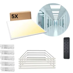 LED Panel 60x60 | 5-Pak | Dæmpbar | CCT | 3200lm | 32W | Inkl. Remote og Troldtektrammer | SMART