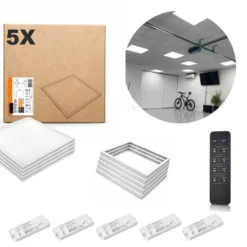LED Panel 60x60 | 5-Pak | Dæmpbar | 3000K | 4000lm | Inkl. Remote og Påbygningsrammer | NIRA | Hvid