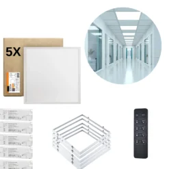 LED Panel 60x60 | 5-Pak | Dæmpbar | 4000K | 4000lm | Inkl. Remote og Fjederramme | NIRA | Hvid
