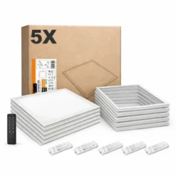 LED Panel 60x60 | 5-Pak | Dæmpbar | 3000K | 4000lm | Inkl. Remote og Troldtektrammer | NIRA | Hvid
