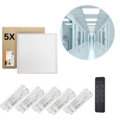 LED Panel 60x60 | 5-Pak | Dæmpbar | 4000K | 4000lm | Inkl. Remote | NIRA | Hvid