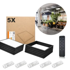 LED Panel 60x60 | 5-Pak | Dæmpbar | 4000K | 4000lm | Inkl. Remote og Påbygningsrammer | NIRA | Sort