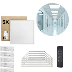 LED Panel 60x60 | 5-Pak | Dæmpbar | 4000K | 4000lm | Inkl. Remote og Troldtektrammer | NIRA | Hvid