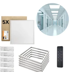 LED Panel 60x60 | 5-Pak | Dæmpbar | 4000K | 4000lm | Inkl. Remote og Påbygningsrammer | NIRA | Hvid