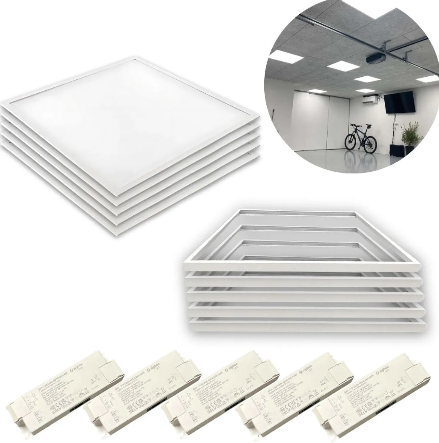LED Panel 60x60 | 5-Pak | Dæmpbar | 4000K | 4000lm | 40W | NIRA | Inkl. Troldtektramme