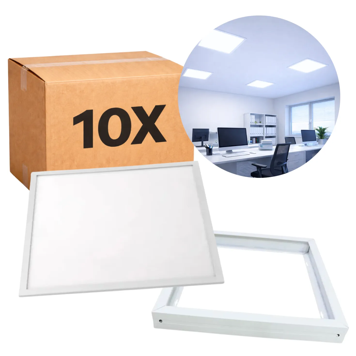 LED Panel 30x30 | 10-PAK | 6500K | 1400lm | 12W | GLOW | Inkl. Påbygningsramme | Hvid