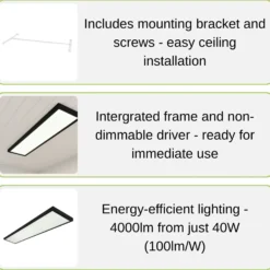LED Panel 30x120 | 4-Pak | 4000K | 4000lm | 40W | LITE | Indbygget Ramme | Sort