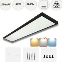 LED Panel 30x120 | 4-Pak | 4000K | 4000lm | 40W | LITE | Indbygget Ramme | Sort