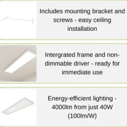 LED Panel 30x120 | 4-Pak | 4000K | 4000lm | 40W | LITE | Indbygget Ramme | Hvid
