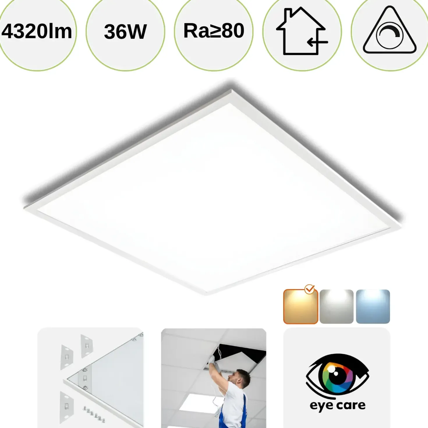 LED Panel 60x60 | 5-Pak | 3000K | 4320lm | 36W | NELIO G2 | Inkl. Troldtektramme | Hvid