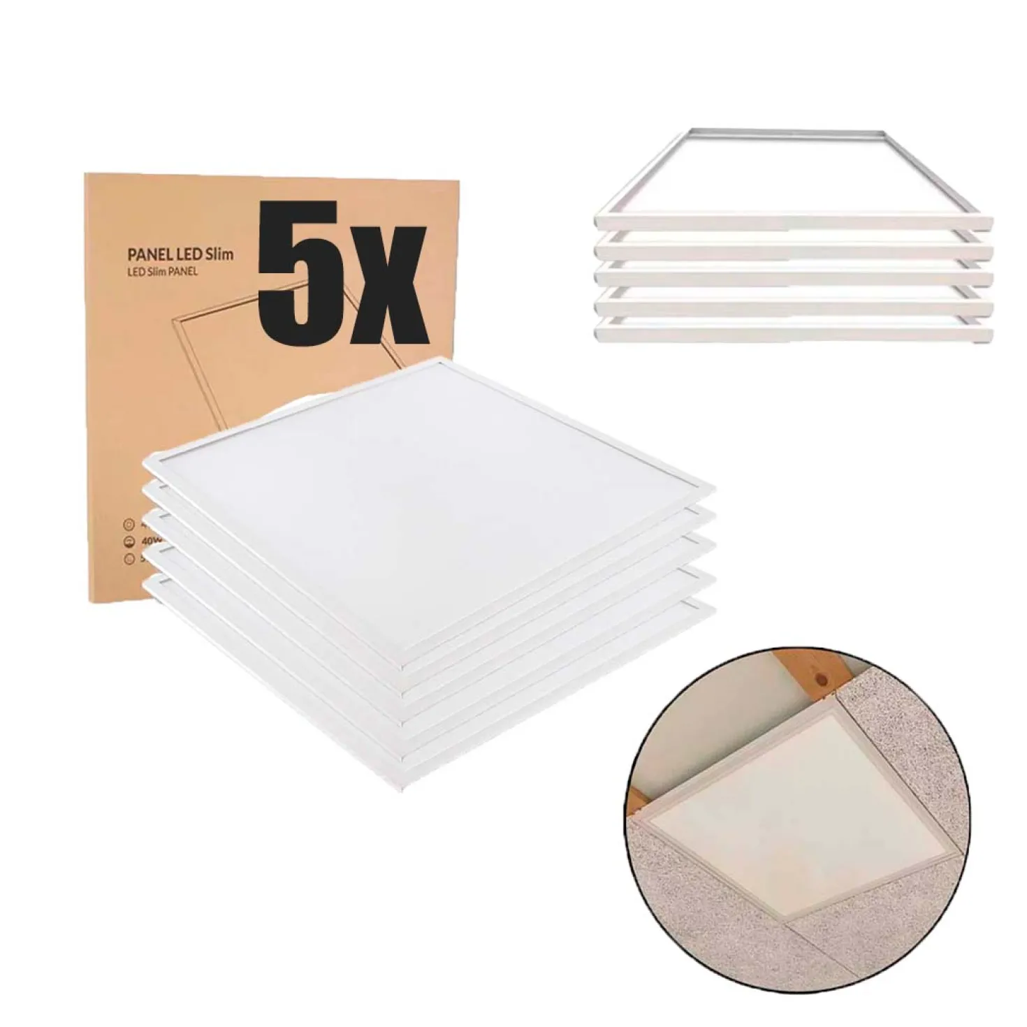 LED Panel 60x60 | 5-Pak | 3000K | 4320lm | 36W | NELIO G2 | Inkl. Troldtektramme | Hvid