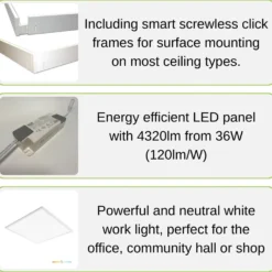 LED Panel 60x60 | 5-Pak | 4000K | 4320lm | 36W | NELIO G2 | Inkl. Påbygningsramme | Hvid
