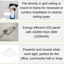 LED Panel 60x60 | 5-Pak | 4000K | 4320lm | 36W | NELIO G2 | Inkl. Påbygningsramme | Hvid