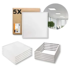 LED Panel 60x60 | 5-Pak | 3000K | 4000lm | 40W | NIRA | Inkl. Påbygningsramme | Hvid