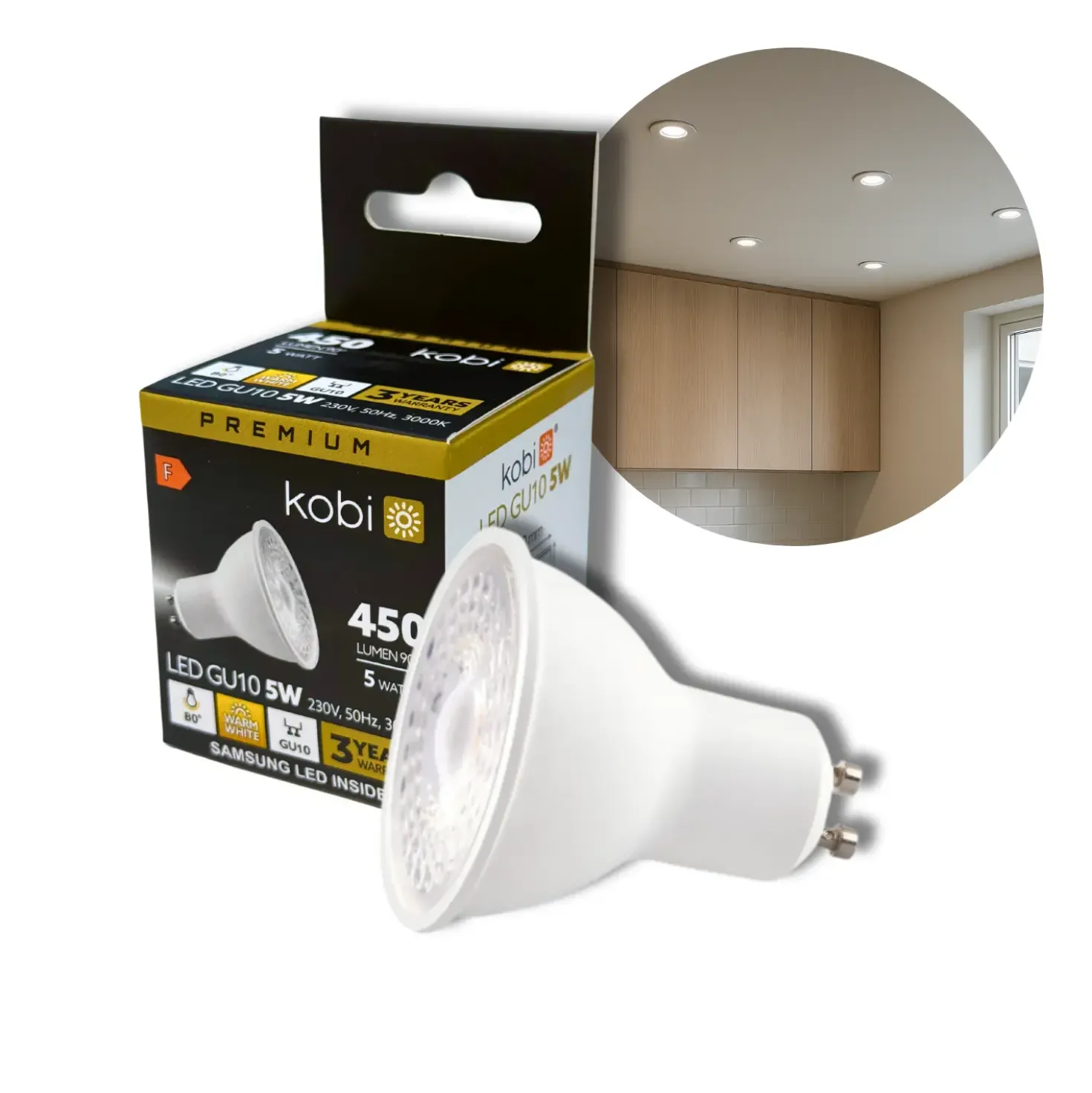 LED Pære GU10 | 10-Pak | 5W | 3000K | 450lm | SAMSUNG LED | Ikke Dæmpbar