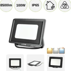 LED Projektør | 6500K | 8500lm | 100W | IP65 | LED2B MH | Sort