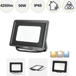 LED projektør | 4000K | 4250lm | 50W | IP65 | LED2B MH | Sort