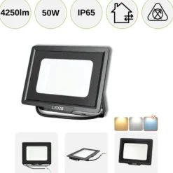 LED Projektør | 4-Pak | 6500K | 4250lm | 50W | IP65 | LED2B MH | Sort