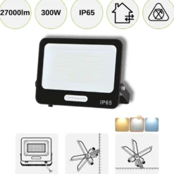 LED projektør | 2-Pak | 4000K | 300W | 27000lm | IP65 | Sort