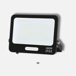 LED Projektør | 4-Pak | 4000K | 200W | 18000lm | IP65 | Sort | Masser af lys