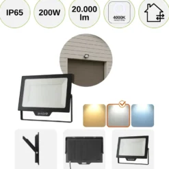 LED Projektør | 4-Pak | 200W | 20.000lm | 4000K | IP65