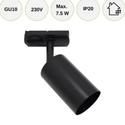 LED Skinnespot | GU10 | 1-faset | Push-Back funktion | Sort