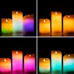 LED stearinlys | 3 stk. bloklys | Multifarvet | Inkl. fjernbetjening