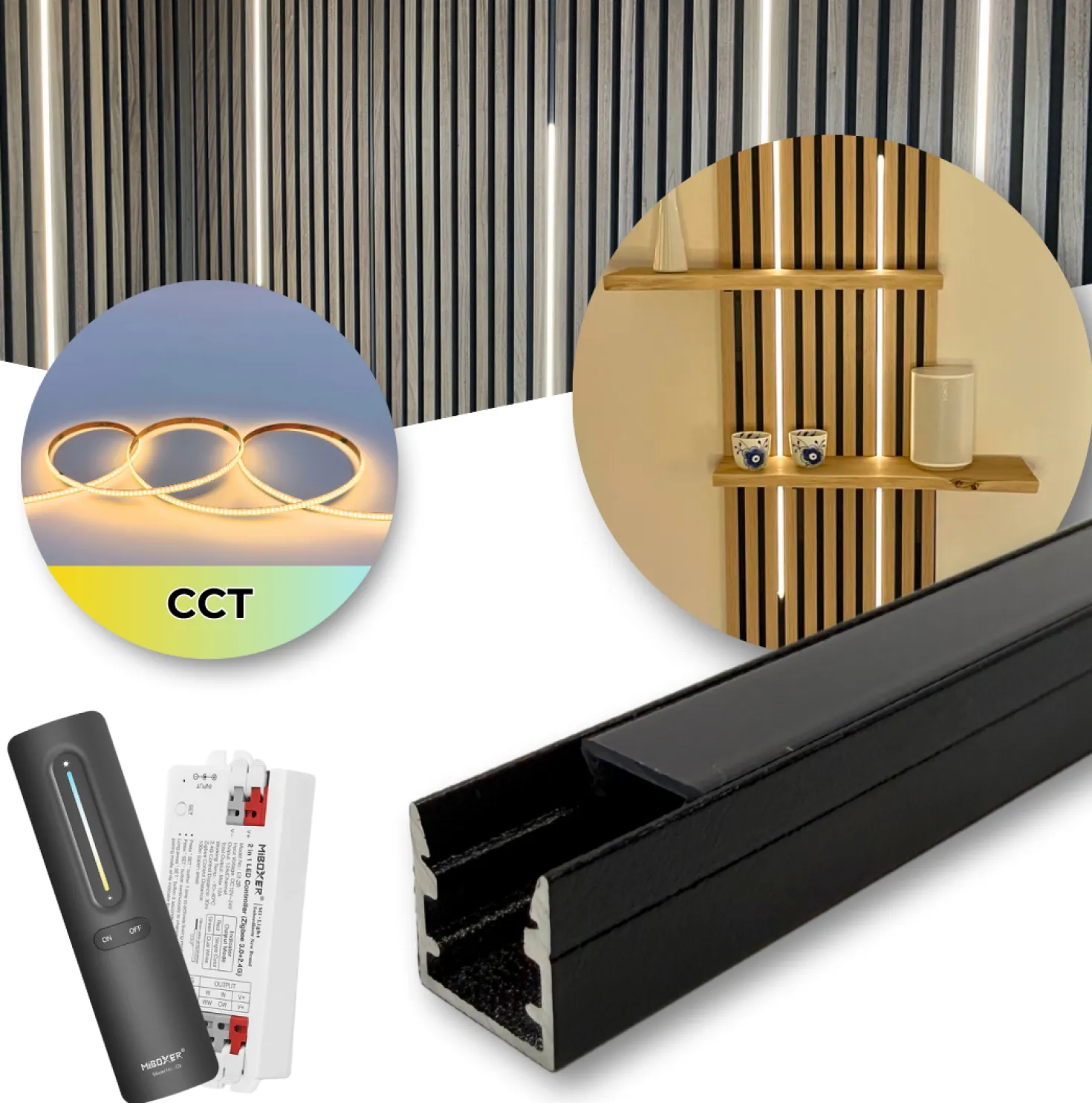 LED til Akustikpanel | CCT | 120cm | Inkl. Fjernbetjening, Controller & Profil