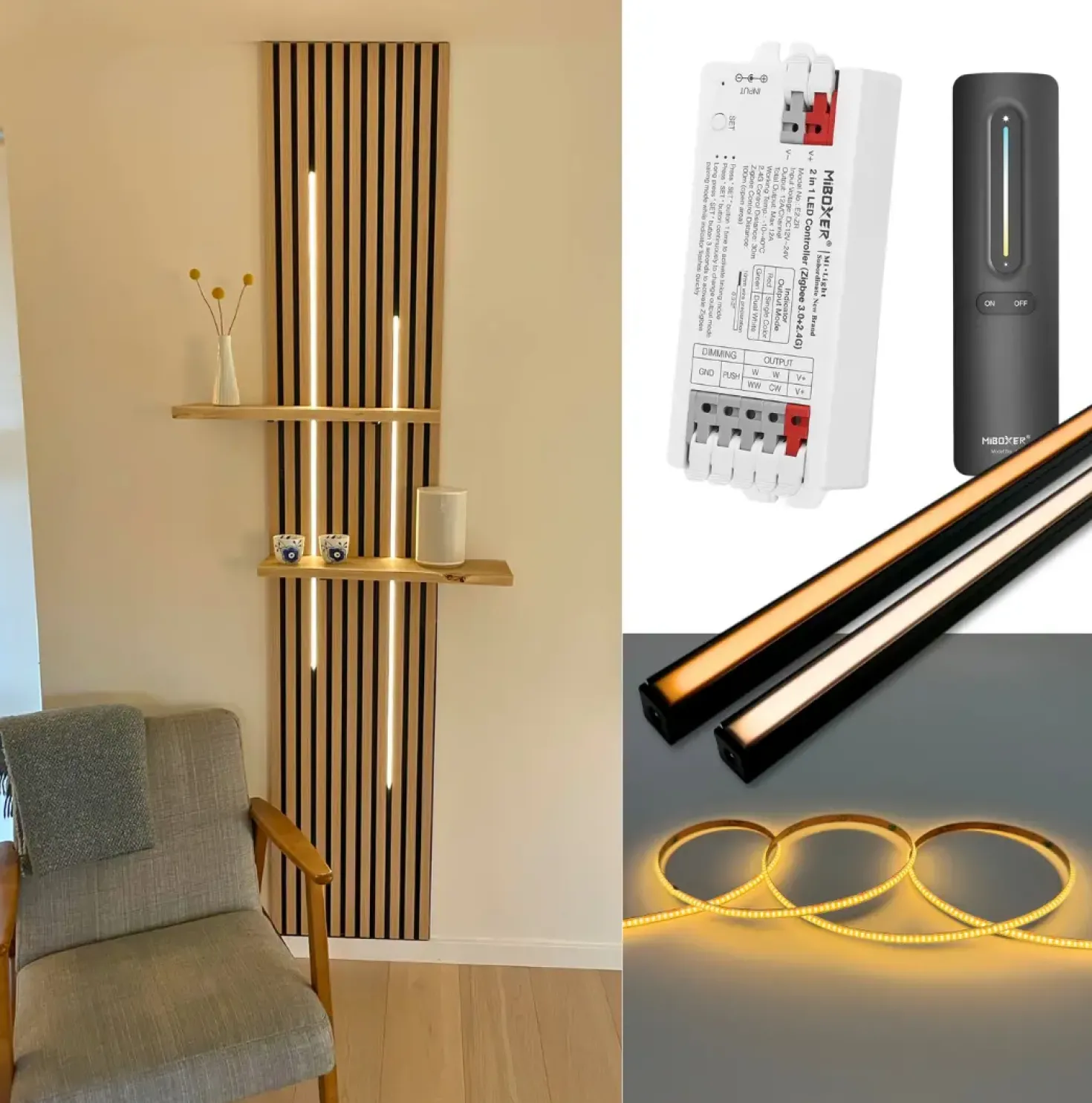 LED til Akustikpanel | CCT | 120cm | Inkl. Fjernbetjening, Controller & Profil
