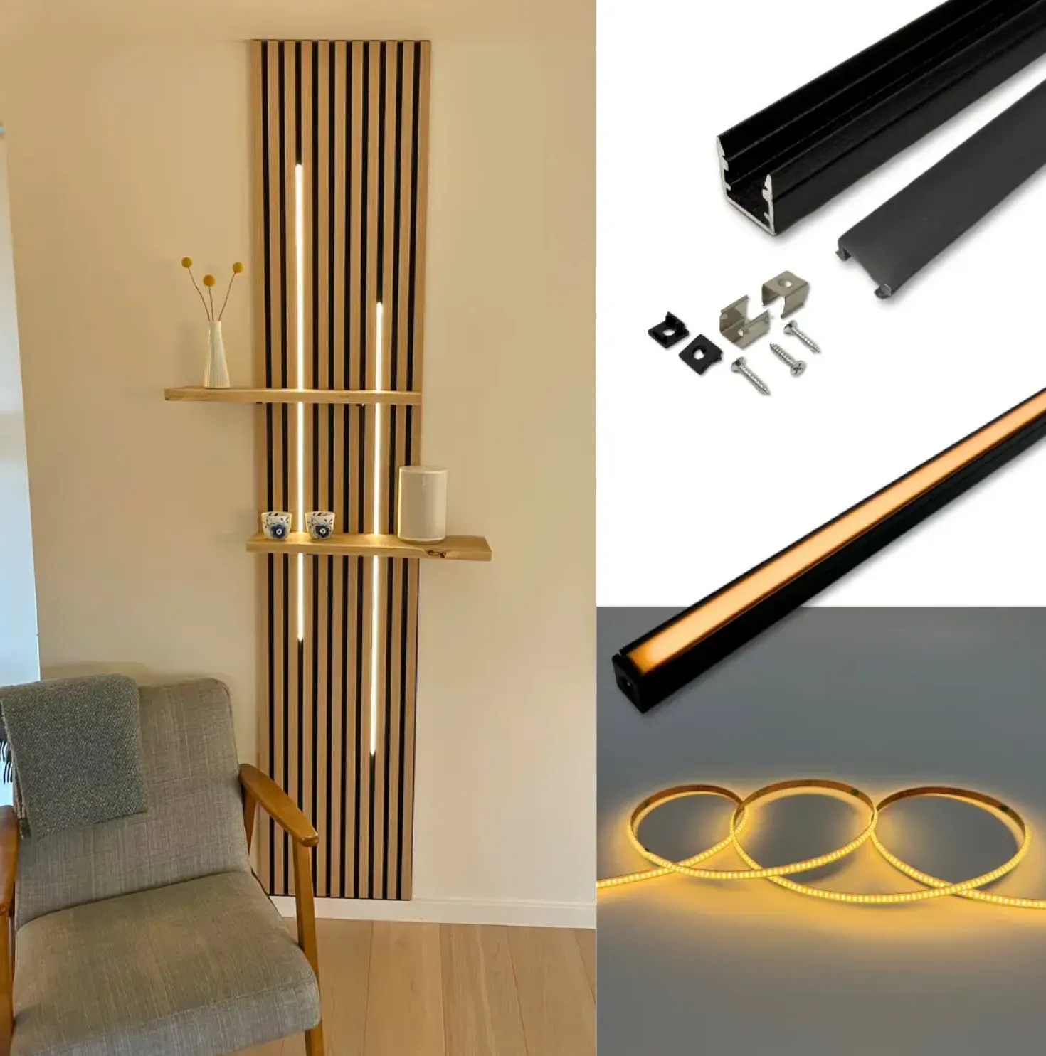 LED til Akustikpanel | 3000K | 2x120cm | Inkl. Profil