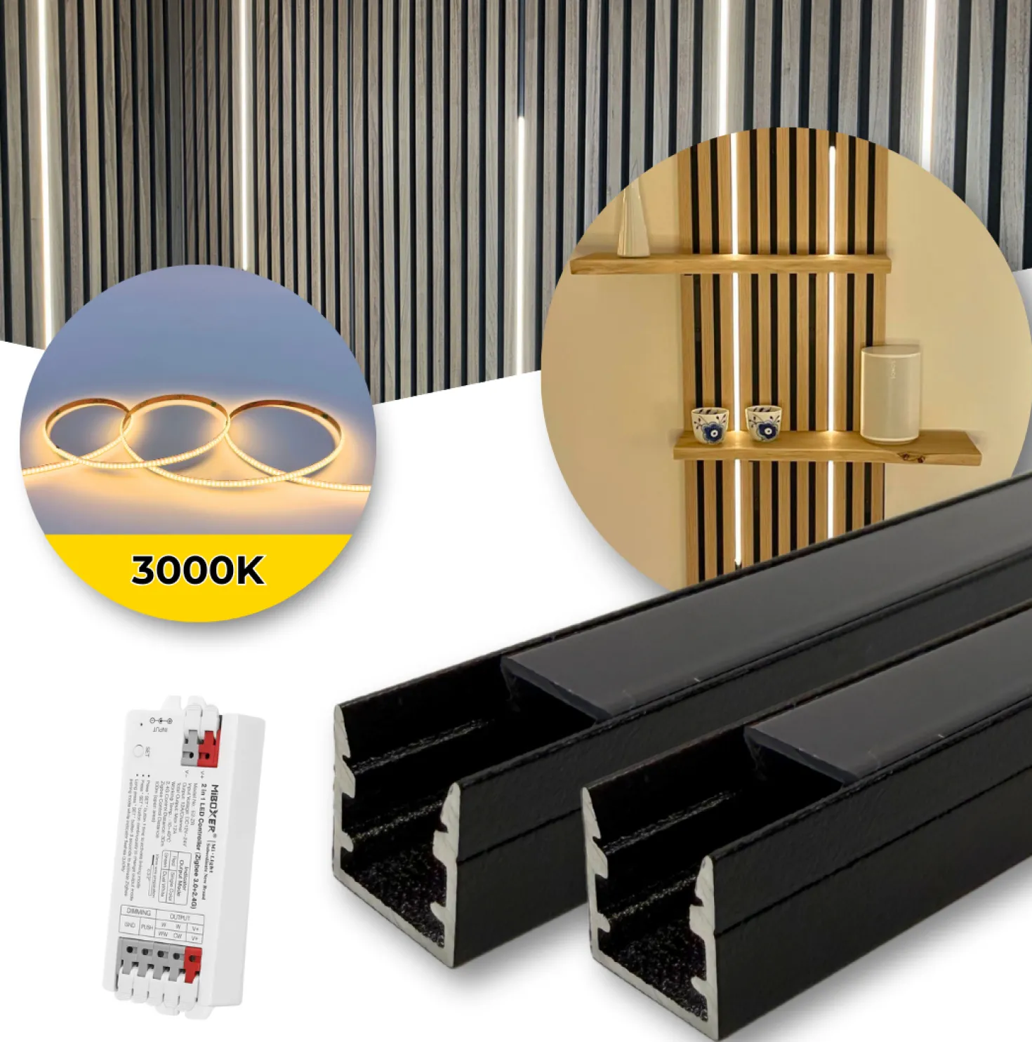 LED til Akustikpanel | 3000K | 2x120cm | Inkl. Controller & Profil