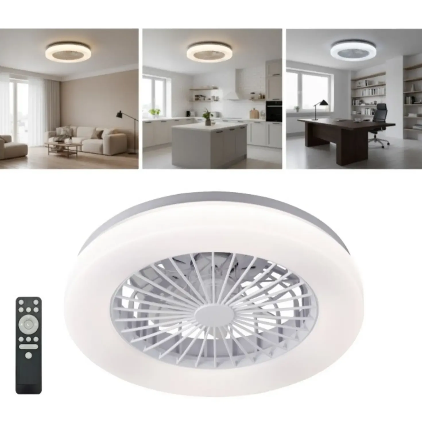 Loftlampe med Ventilator | 3CCT | 1550lm | 24W+15W | VENTELUX | Hvid