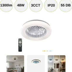 Loftlampe med Ventilator | 3CCT | 1300lm | 48W+15W | VENTELUX | Sort