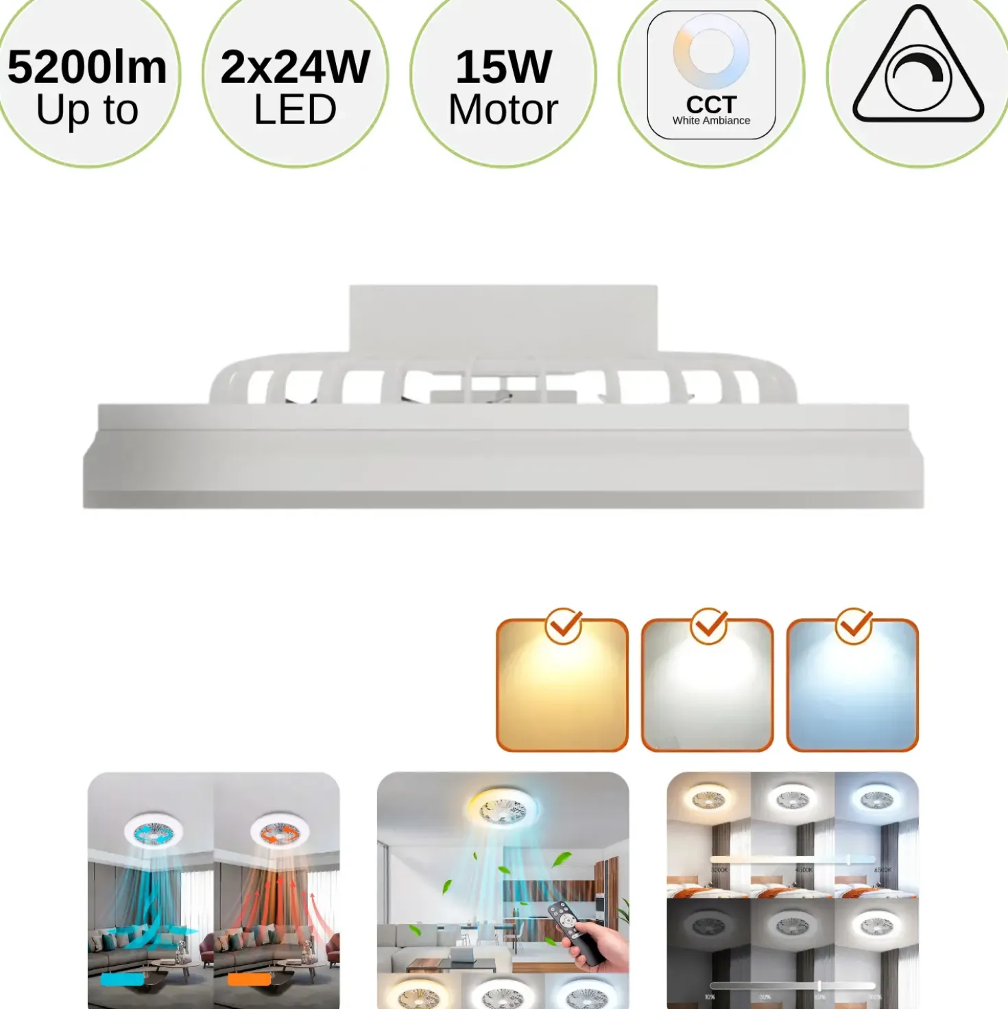 Loftventilator Med Lys | 2-Pak | 63W | CCT 3000-6500K | Ø485 | Fjernbetjening