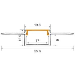 1m Aluprofil | 55,8x12,5mm | Hvid | Indbyg | Til LED strips