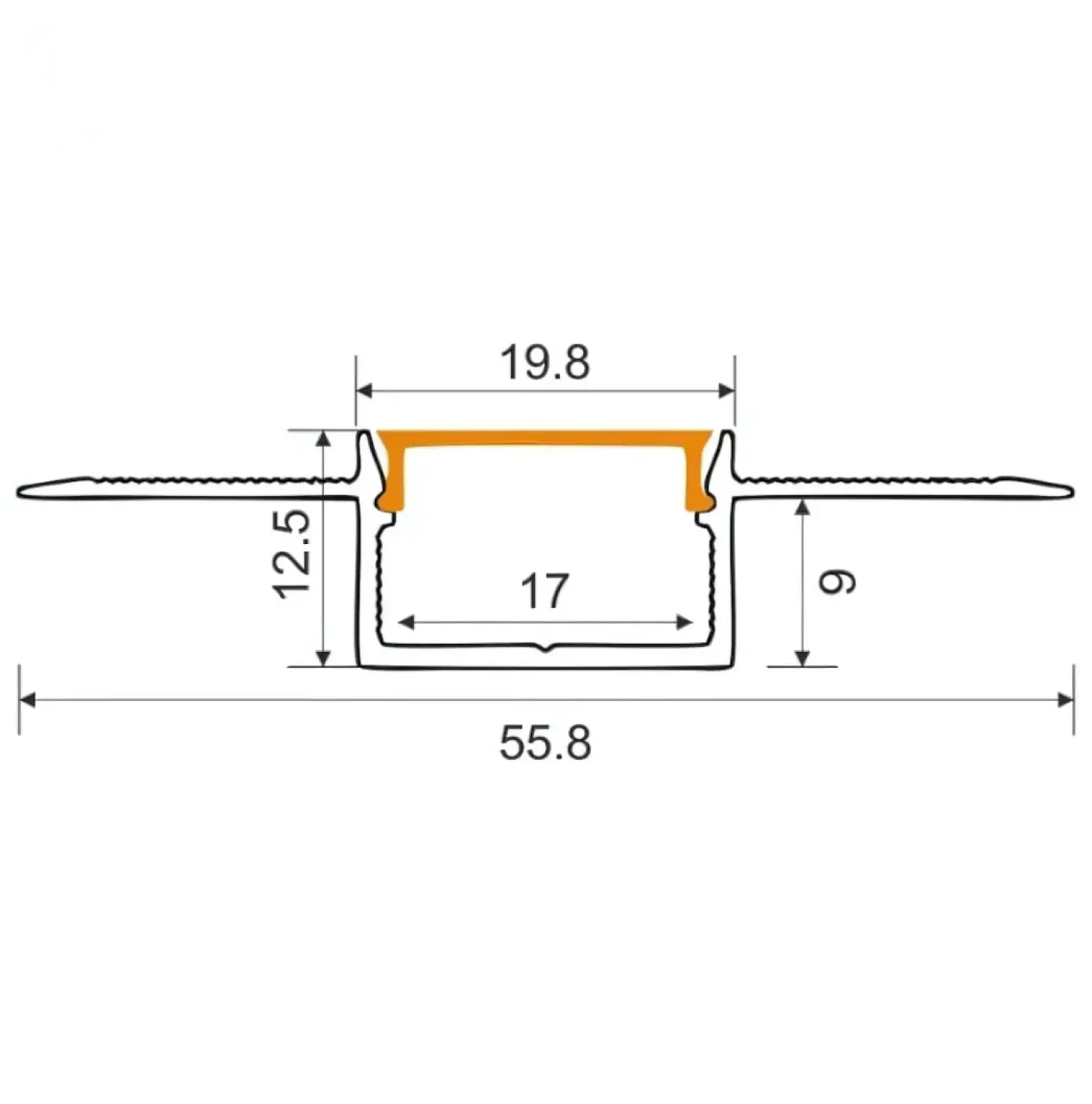 1m Aluprofil | 55,8x12,5mm | Hvid | Indbyg | Til LED strips