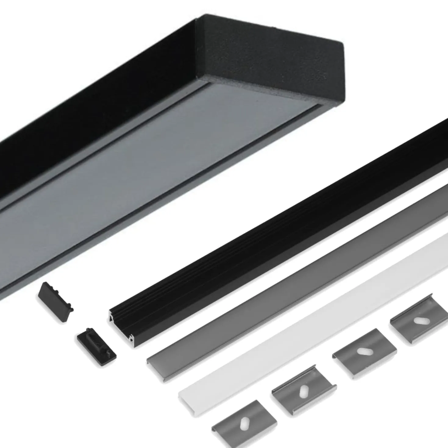 2m LED Skinne | 23x9mm | Sort | LED Profil til Påbyg | Sæt