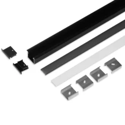 2m LED Skinne | 23x21mm | Sort | Til Indbyg | Sæt