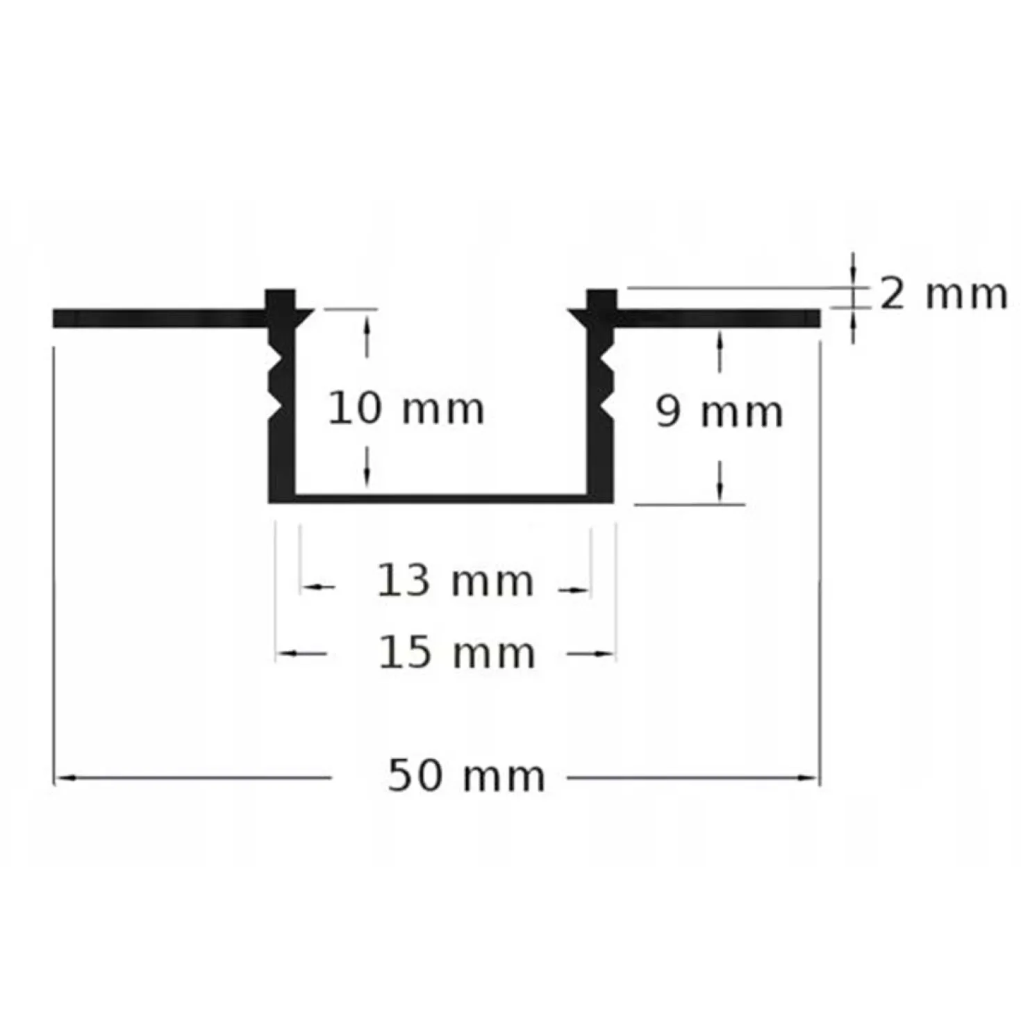 1m Plastprofil | 50x12mm | Hvid | Indbyg | Til LED strips