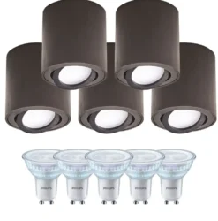 Påbygningsspots | 5 stk. pakke inkl. Gu10 3000K | Dæmpbar | Sort | m. Kip | Indendørs | 230V