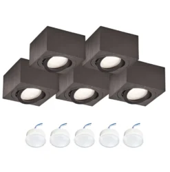 Påbygningsspots | 5 stk. pakke inkl. lyskilder 3000K | Firkant | Sort | m. Kip | Indendørs | 230V