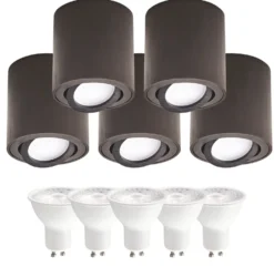 Påbygningsspots | 5 stk. pakke inkl. Gu10 3000K | Sort | m. Kip | Indendørs | 230V