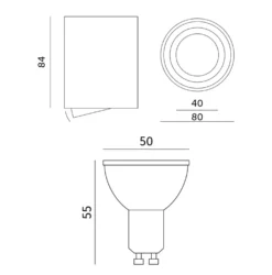 Påbygningsspots | 5 stk. pakke inkl. Gu10 3000K | Sort | m. Kip | Indendørs | 230V