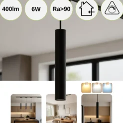 Pendant Lampe til SlimTrack Skinnesystem | 24V | CCT | 400lm | 6W | Sort