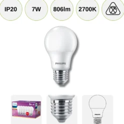 Philips E27 LED pære | 6-pak | 806lm | 2700K | 7W