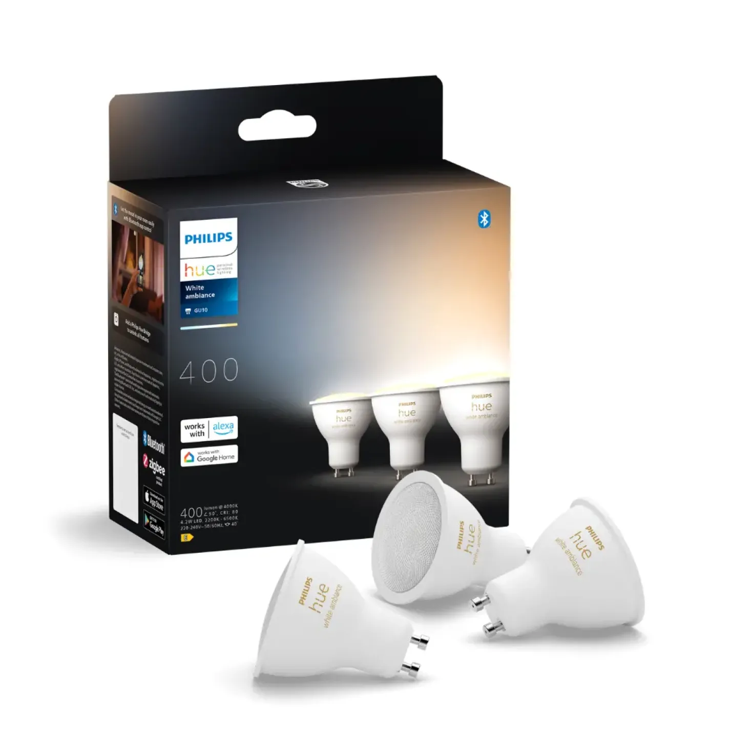 Philips Hue GU10 | 3-pak | White Ambiance | 400lm | 4,2W