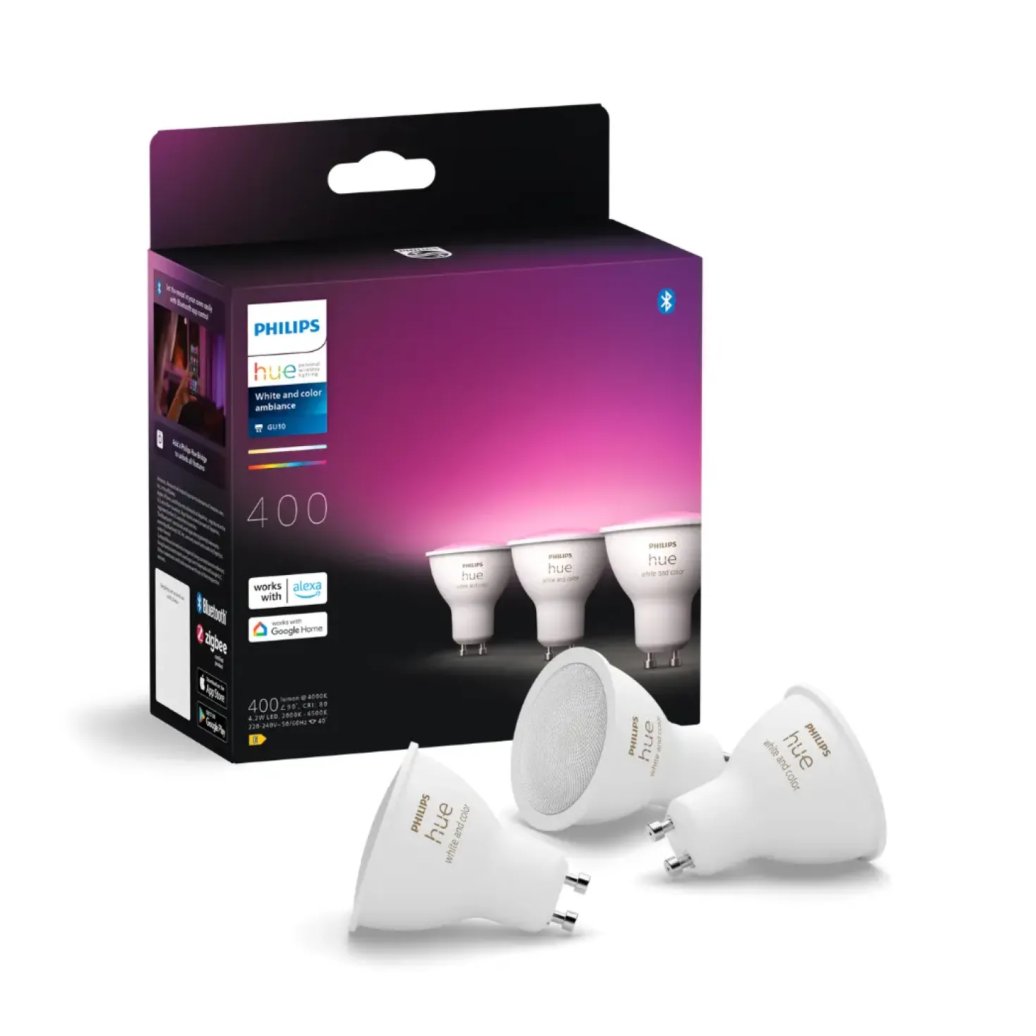 Philips Hue GU10 | 3-pak | White & Color Ambiance | 400lm | 4,2W