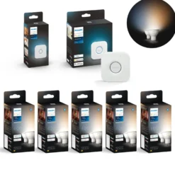 Philips Hue GU10 Startsæt | 10-Pak | White Ambiance pærer | Bridge + Sensor | 400lm | 4,2W